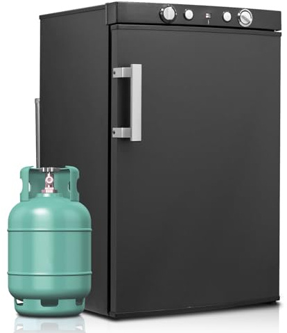 SMETA Gas Kühlschrank 95L, Gaskühlschrank mit Gefrierschrank, Tragbarer 3-Wege 12v 230v Gas Camping Kühlschrank für Wohnmobil, Garage & Ferienhaus, Energieeffizient & LeiseIn Schwarz, Grip Handle