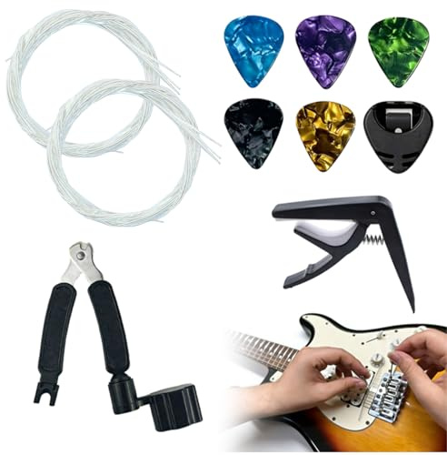 YEDOUALE Corde Guitare Classique kit Complet Accessoires Guitare Nylon lot 2 Jeux Standard Argent avec médiators capodastre Outil 3-en-1 pour Pratique scène Studio