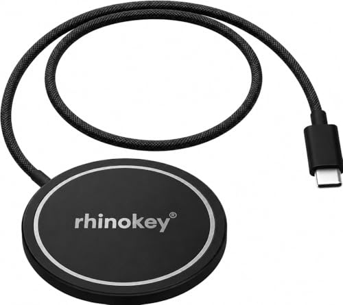 Rhinokey - 15W MagSafe Charger - Qi Certified Wireless Magnetic Charging Pad 1.3, Slim Aluminum Alloy Fast Charging Pad for iPhone, Card