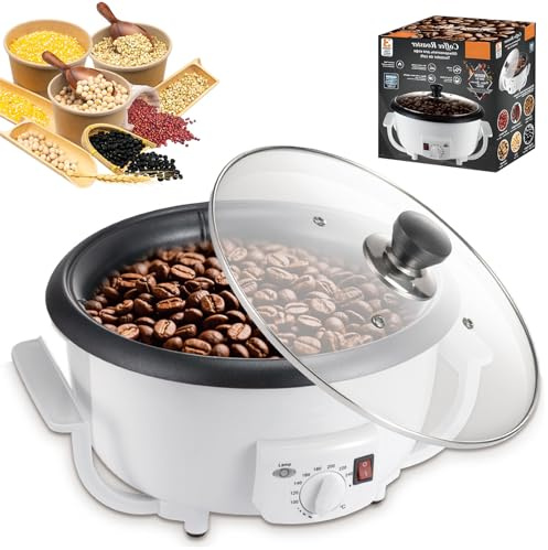 Máquina Tostadora de Café Eléctrica, Máquina Automática de Tostado de Café con Aire de 800W con Temperatura Ajustable 100-240℃ Para Alimentos de Grano, Frutos Secos, Cacahuetes y Maíz en el Hogar