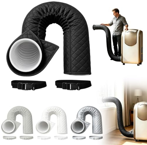 Gaine Isolante Pour Tuyau De Climatiseur Mobile Portable 2 Sangles Réglables Housse Isolation gaine Tuyau Climatisation Accessoires De Climatiseur Pour Hiver Intérieur Garage Fenêtre Noir