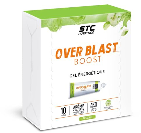 STC Nutrition Over Blast Boost 10 gels énergétiques goût pomme | Contre la fatigue, hdyratation, énergié, vitalité, résistance, ginseng, Gingembre, Caféine, Kola et Propolis