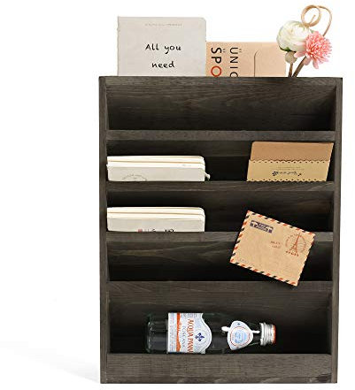 Rustikaler Vintage-Büroschreibtisch aus Holz mit 5 Schlitzen oder abgenutztem Fackel-Holz, Wandmontage, zum Aufhängen von Dokumenten, Zeitschriften, Briefhalter, Organizer, Präsentationsständer