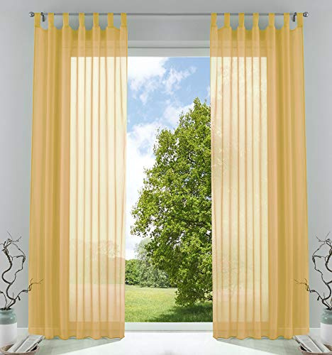 Voile Gardine Schlaufenschal 2er-Set transparent Gelb 245x140 »Bern« | Schlaufen abtrennbar für Gardinenschiene, eingenähtes Kräuselband, Bleibandabschluss, 100 % Polyester-Voile, waschbar 40 °C