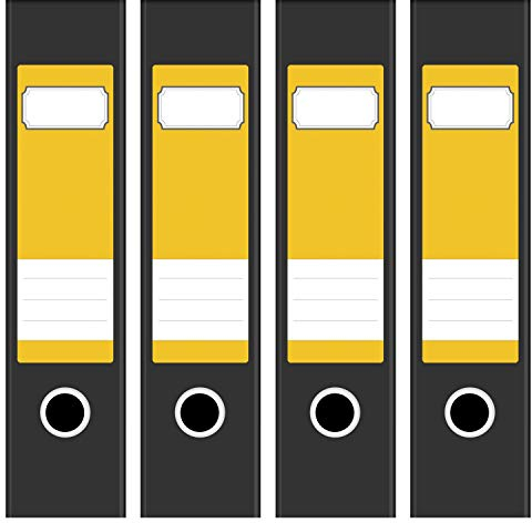 Ordneretiketten | 4 Aufkleber für breite Akten-Ordner | Farbe Sonnenblumen-Gelb | selbstklebende Design Akten-Etiketten | Deko Sticker für Rückenschilder Ordnerrücken | zum Beschreiben