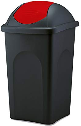 BigDean Mülleimer groß 60L - schwarz - mit Schwingdeckel rot - aus Kunststoff - Müllsammler Abfalleimer Mülltonne Abfallbehälter - Made in Italy