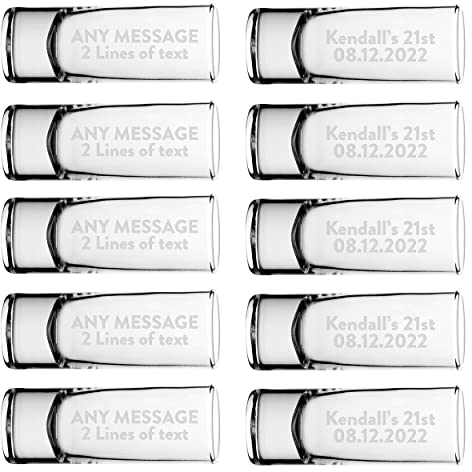 Gift Base Personalised Name Shot Shooter Glass Tall Double 60ml Multi Pack 5, 10, 20, 30, 40, 50, 100 Glasses Stag Hen Do Wedding Favour Birthday Tequila Rum Gin Whisky