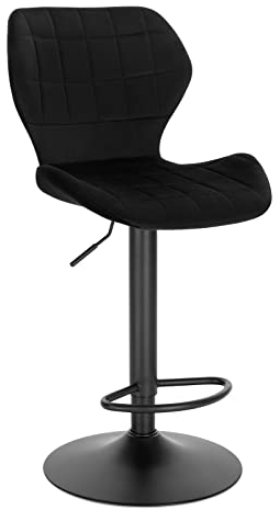 WOLTU Barhocker 1er Set höhenverstellbarer Hocker 60-82 cm 360° Drehstuhl mit Rückenlehne Fußstütze Barstuhl aus Samt Metall Stehhocker Schwarz BH324sz-1