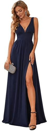 Ever-Pretty Vestiti da Damigella da Donna Alta Elasticità Scollo a V Linea ad A con Spacco Stile Impero Blu Navy 48