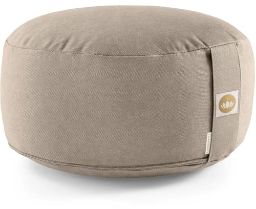 Lotuscrafts® Meditationskissen mit 15 cm Sitzhöhe, Yoga Kissen mit Dinkelfüllung, Yogakissen Rund, Bodenkissen Rund, Yogakissen Meditationskissen, Yogakissen Bezug waschbar, GOTS Zertifiziert
