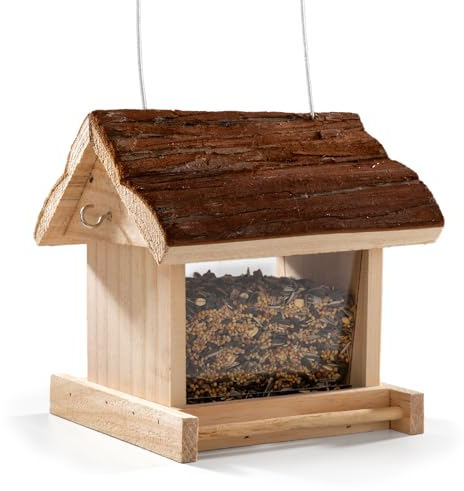 CULT at home Vogel Futterhaus Holz – Futterhaus für Vögel hängend Wildvögel Vogelfutterhaus zum Aufhängen Meisenknödel Halter – 19 x 17 cm Höhe 19 cm