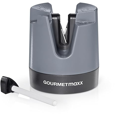 GOURMETmaxx Messerschärfer/Messerschleifer für alle Messer & Scheren | Schleifgerät mit Wolfram-Klingen für ideales Ergebnis | Kompaktes Design & manuelle Bedienung | Mit Polierstab [Schleifblock]