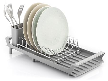 InnovaGoods - Scolapiatti Estensibile da Lavello, Design Regolabile 28-47 cm, Base Inclinata per Asciugatura Rapida, Piedini Antiscivolo, Cestello Portaposate Estraibile, Multicolore, In Plastica