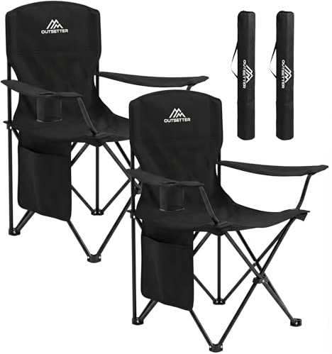 Vivo Technologies Set of 2 Lightweight Folding Portable Camping Chair with Cup Holder and Side Pocket Outdoor Folding 120kg Capacity, Fishing, Picnics and Travel Black