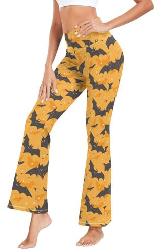 Fustylead Halloween Flying Black Fledermaus Damen-Yogahose, hohe Taille, Stretch, Glockenunterteil, ausgestellte Yogahose, Größe S-XXL, Orange, XL
