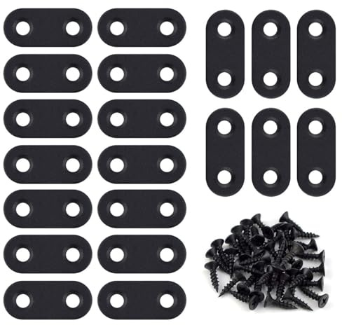 20 Pack Flat Straight Brace Flat Straight Bracket Stainless Steel Flat Plate Straight Brackets Repair Mending Bracket Plate for Wood Furniture Metal Mending Joining Plates with Screws (Black)