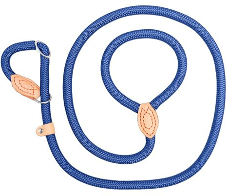 Retrieverleine für Welpen, 1,5 m x 0,6 cm, kein Ziehen, Hundeleine mit strapazierfähigem Lederanschluss und verstellbarer Metallschnalle, P-förmiges Welpen-Zugseil für kleine, mittelgroße Hunde (blau)