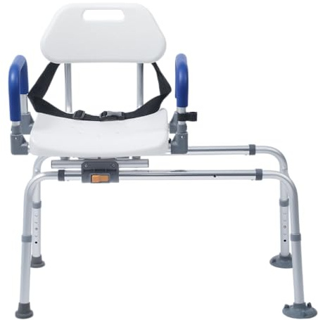Helivora Sliding Shower Chair Tub Transfer Bench with Swivel Seat, Rotating Bathtub Bench with Padded Seat and No-Slip Suction Cups for Elderly and Disabled