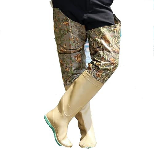 DgtZyrih Stivali da Pesca Alti per Uomo e Donna, Stivali da Fango Leggeri con Suola Antiscivolo in Gomma, Stivali da Caccia Alti e Resistenti per Tutti Gli Sport Acquatici,Beige,41