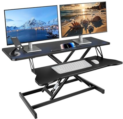 Yaong Gauo Stehpult-Konverter Höhenverstellbar Steh-Sitz Schreibtisch 32 Zoll Steharbeitsplatz Ergonomische Standtisch für PC-Computerbildschirm mit Mini Telefonständer,15 kg Tragkraft