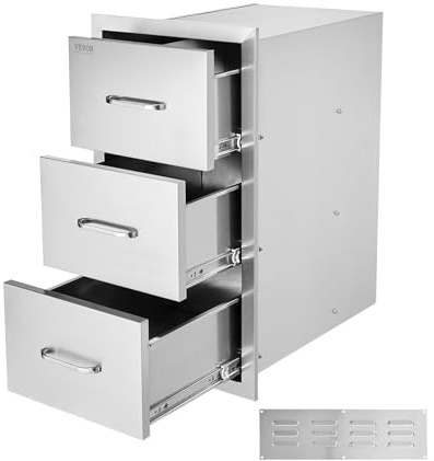 VEVOR Tiroirs de Cuisine d'Extérieur en Acier Inoxydable, Tiroirs d’Accès Triples de 47 x 57 x 57 cm avec Poignée, Îlot de Barbecue sur Terrasse, Meuble pour Cuisine en Plein Air, Rangement, BBQ