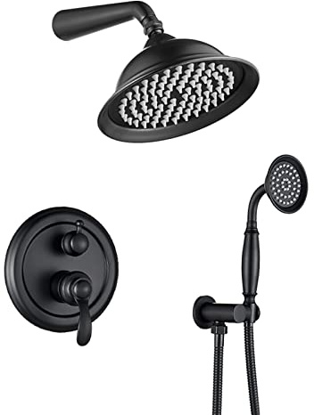 System Concealed Faucet Set Brass Combo Set with Hand and 21 cm Overhead Advanced Air Injection Technology Easy Installation,Matte Black