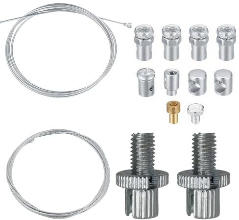 14PCS Motorcycle Cable Repair Kit, 2m Throttle & Clutch Inner Cable Set | Silver-tone steel wires for roadside repair; 2 x 2m inners, 10 grub screws + 2 M8 adjusters for motorbikes and ATVs