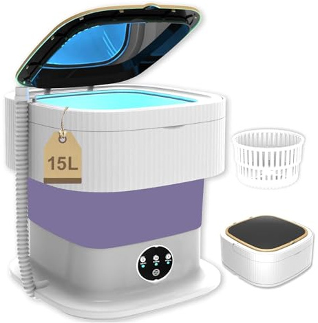 LIROPAU Mini machine à laver portable, 15 l, pour le camping, avec essoreuse, nettoyage en profondeur des sous-vêtements, vêtements de bébé, chaussettes pour appartements, dortoirs, voyages, voitures