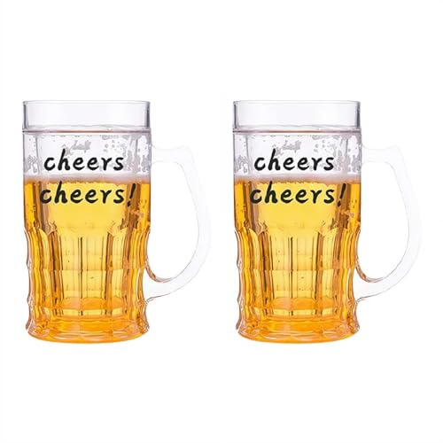 2PCS Fake Beer Mug, 15x8.5cm Double Layer Funny Beer Mug, Realistic Plastic Fake Beer Mugs with Handles Mezzanine Model Beer for Bar Beverages Pranks, Parties & Novelty Decor