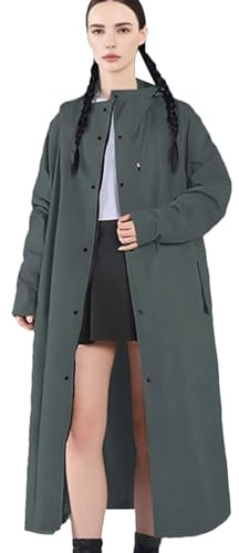 Wezalget Womens Long Raincoat, Full-Length Waterproof Rain Coat with Hood, Lightweight & Quick Dry, Long Rain Jacket Hooded for Bike Moto Riding Hiking