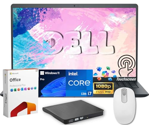 Dell Inspiron 15 FHD Touchscreen Laptop, 13th Intel Core i7 1355U, Free Lifetime MS Office, 32GB RAM, 512GB SSD, External DVD Drive+Mouse, 15.6 Business & Student Laptop Computer, Windows 11 Pro