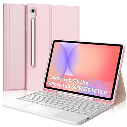 Funda Teclado para Samsung Galaxy Tab S10 Lite/S10 FE/S9 FE 10.9/S9 11 | Case Keyboard Touchpad Bluetooth Magnético, Trackpad QWERTY Español Ñ, Capa Desmontable con portalápices, Rosa claro