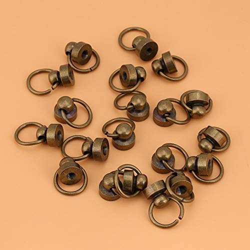 9mm 20 Ensembles en Laiton Rond Tête Bouton, Walfront Vis Rivets à Ongles, DIY Cuir Artisanal Rivet en Métal avec Boucle de Traction pour Ceinture Sac Chaussures Décoration