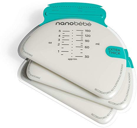 Nanobébé Nanobebe - Sacchetti per conservare il latte materno, confezione da 50 pezzi, piatti, impilabili, extra spessi, per allattamento al seno