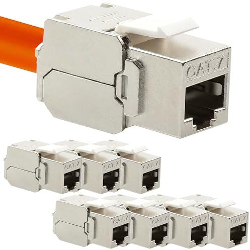 8x RJ45 CAT 7 Keystone Modul 10 GBit/s, 600 MHz, POE, Jack Buchse werkzeuglos für Leerdose, Patchpanel, CAT8 CAT7 CAT7A CAT6A CAT6 Netzwerkkabel AWG 22-26 Verlegekabel Ethernet LAN Kabel Lankabel
