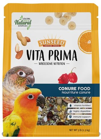 Sunseed Vita Prima Conure Food – Nutrient-Rich Blend with Fruits, Vegetables & Seeds Supports Healthy Feathers, Eyes & Active Energy – 3 lb Bag