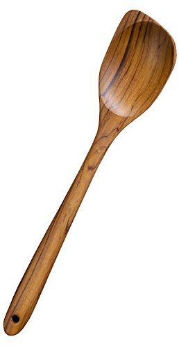 FAAY Cucchiaio angolare da 13,5 pollici, raschietto sinistro, cucchiai di legno per cucinare artigianalmente in legno di teak dorato ad alta resistenza all'umidità|Manico durevole, sano ed ergonomico