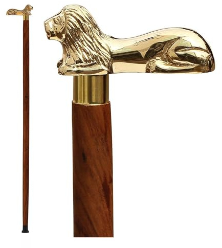 Ajuny Bastone da Passeggio in Legno con Manico Leone in Ottone 36 Pollici