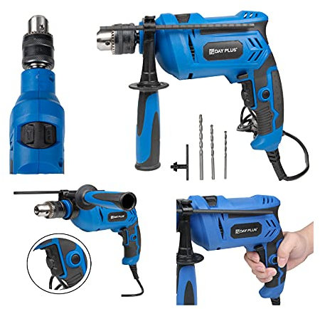 Hammer Drills Bit Sets Rotary 850W Impact Drill Heavy Duty Electric Cored 3000RPM,Hammer & Impact 2 In 1, 360° Rotating Handle,Variable Speed,with 3 Drill Bits and Depth Gauge,for Wood, Steel,Concrete