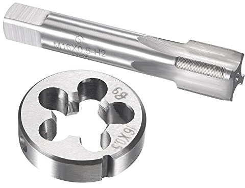 sourcing map M16 x 0,5 mm metrisches Gewindeschneider-Set, Maschinengewindebohrer mit rundem Gewindeschneider, Gewindebohrer und Schneideisen-Set für Mutterschrauben, Bolzen, Gewindereparatur