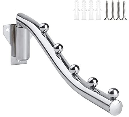 通用 Wall Mount Clothes Hanger,180° Folding Clothes Rail for Bedrooms,Laundry Rooms,Bathrooms(5 Hooks Length 28 CM)