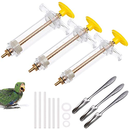 3 Pezzi Siringa di Alimentazione Tubi di Alimentazione per Uccelli Siringa di Alimentazione Manuale per Pappagallo (10ML, 20ML, 50ML) con 6 Tubi Curvi, e Cucchiaio per Cibo in Acciaio Inox