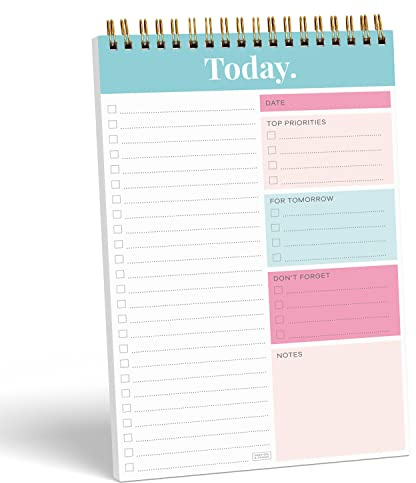 S&O Daily Planner Notepad for Productivity - 52 Page Routine To Do List - Undated Writing pad and Organizer - Every day To Do List Scheduler- Coiled Task Organizer - Regular calendar Planner - TEAL