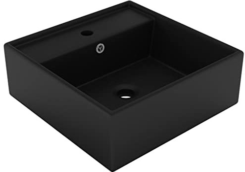 Waschbecken Quadratisch Aufsatzwaschbecken für das Badezimmer und Gäste-WC, Waschschale ohne Hahnloch und ohne Überlauf, Aufsatzbecken Handwaschbecken, Matt Schwarz 41x41 cm