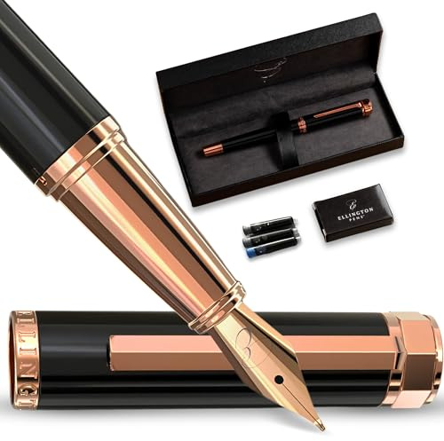 Ellington Pens Lot de stylos-plume de luxe à pointe moyenne lisse avec 3 cartouches d'encre, convertisseur d'encre rechargeable, coffret cadeau, stylos plume pour écriture, calligraphie, journal