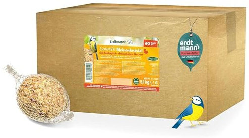 ERDTMANNS - 60 Sommermeisenknödel für Wildvögel mit biologisch abbaubaren Netzen I Vielfältige Zusammensetzung I Sommerliche Alternative I Leichte Nahrungsaufnahme I Große Menge