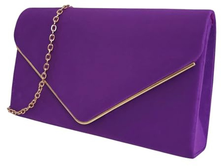 fi9 Pochette da donna in pelle scamosciata, tinta unita, da sposa, ballo di fine anno, matrimonio, festa,, Viola, medium