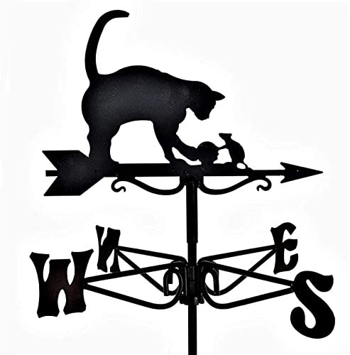 CAZARU Wetterfahne Katze Metall Wetterfahne Ganzstahlkonstruktion Outdoor Bauernhof Wetterfahne Dach Dekoration Geschenk für Katzenliebhaber, mit Anti-Rost-Beschichtung