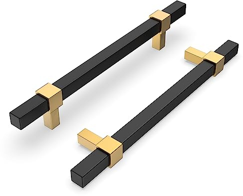 Goldenwarm 10 Pack Cabinet Handles Black and Gold Cabinet Pulls 5 Inch Hole Center Drawer Pulls Modern Bar Dresser Handles for Bathroom Kitchen Bedroom, Zinc Alloy