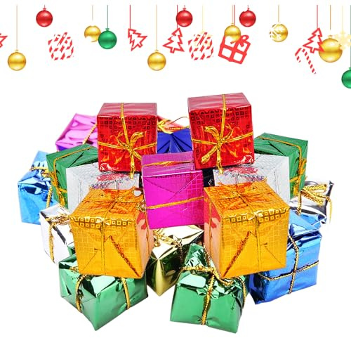 ZIOYA 96 Stück Mini Geschenkboxen Weihnachtsbaumschmuck Geschenkbox für Christbaumschmuck Weihnachtsdeko Geschenk Innen und Außendekoration Passend zu Weihnachten Deko (Bunte)